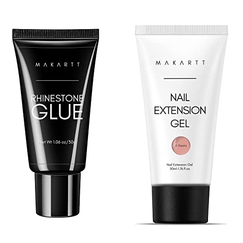 Makartt 50ml Nude Poly Nail Extension Gel & Rhinestone Glue Bundle