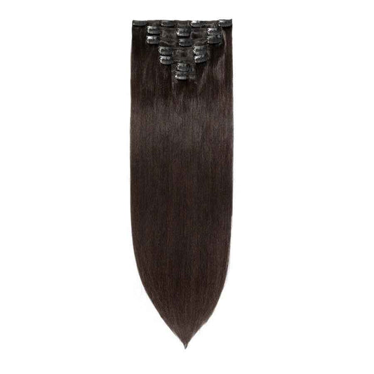 TESSHAIR Remy Hair Extensions Clip in Human Hair Nut Brown Clip in Extensions Real Human Hair 16 Inch Real Hair Extensions Clip in Human Hair Straight Human Hair Clip Ins 125g 7Pcs