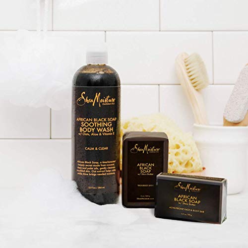 SheaMoisture Bath Face Skin care Kit Body Cleanser for Dull Skin African Black Soap Made with Fair Trade Shea Butter, Aloe Vera, 3 Count