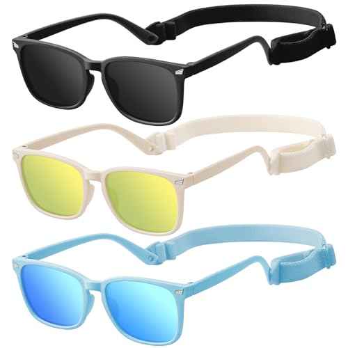 Baby Toddler Polarized Sunglasses with Strap, 3 Pack Infant Sunglasses for Boys & Girls 0-24 Months, UV Protection