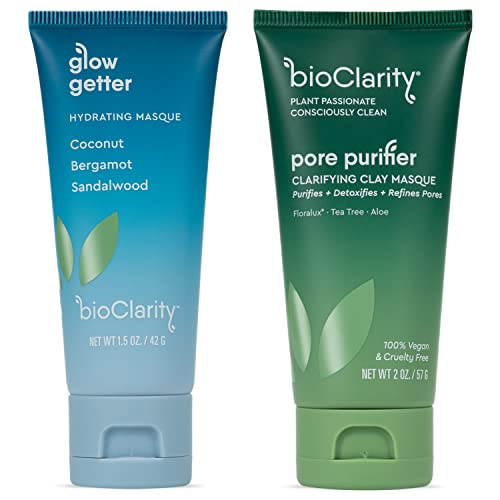 BioClarity Face Mask Set | Includes Clarifying and Hydrating Masks for Soft, Smooth, Refreshed Skin | 100% Vegan Ingredients | With Coconut, Bergamot, Sandalwood, Tea Tree, Aloe, and Floralux