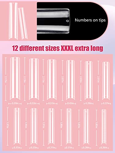 LIONVISON 3XL No C Curve Clear Square Nail Tips - 504 Pcs Extra Long