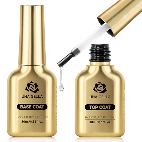 UNA GELLA No Wipe Gel Top Coat and Base Coat Set - High Gloss Soak Off Gel