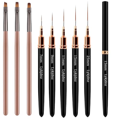 Black 8Pcs Nail Art Brush Set - Fine Liners & Gel Builder Brushes for Professional Manicure