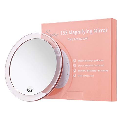 SANTOO 15X Magnifying Makeup Mirror with 3 Suction Cups - 6 Inch Round Travel & Bathroom Mirror - Rose Gold