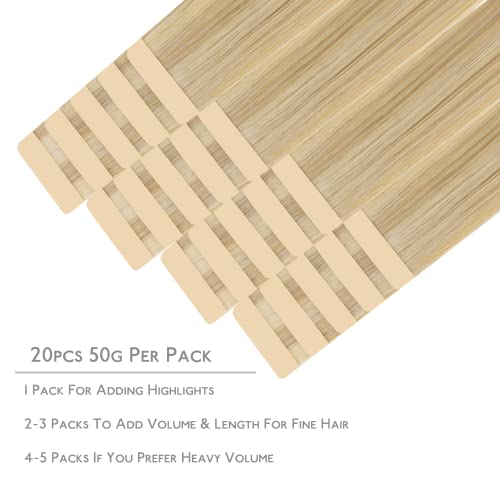 WENNALIFE 18 Inch Light Blonde Tape In Hair Extensions - 20pcs Remy Human Hair
