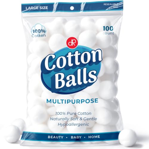 DecorRack 100 Large Cotton Balls - 100% Pure Cotton