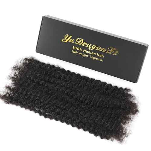 Afro Kinky Curly Human Hair Bulk for Permanent Micro Locs/Twists/Braids - Repair Locs - 1 Pack 50 Gram (1B, 18inch)