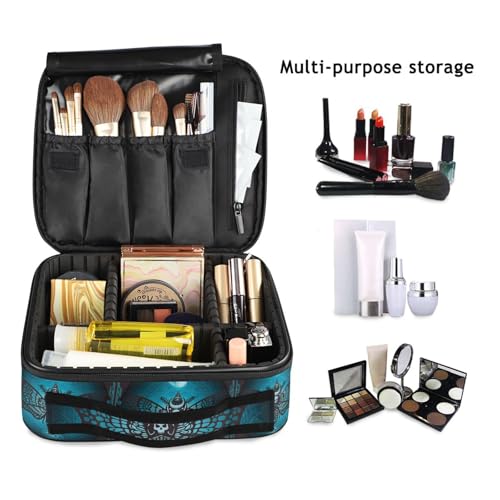 MNSRUU Travel Makeup Bag, Skull Makeup Bag Organizer Goth Butterfly Cosmetic Bag for Women Travel Toiletry Bag with Adjustable Dividers