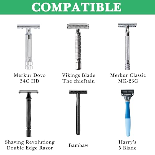 Linkidea Razor Holder Stand, Stainless Steel Shaving Rack for Men's Grooming, Bathroom & Shower Accessories Compatible with Merkur 34HD, Vikings Blade (Silver)
