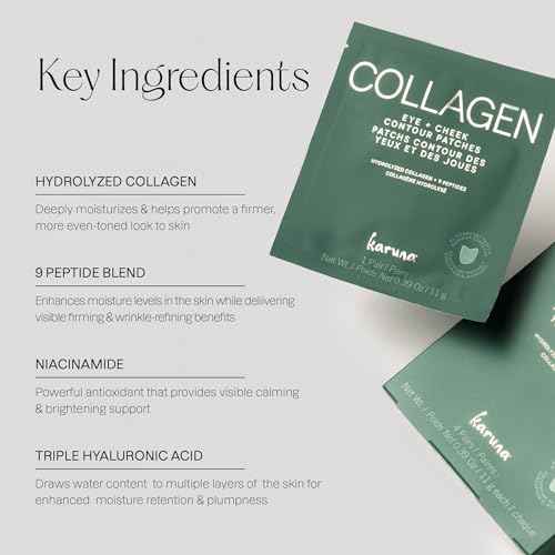 Karuna Skin - Collagen Hydrogel Eye & Cheek Mask, 2-Piece Hydrating & Rejuvenating Patches, Age-Defying, Deeply Moisturizing, Targets Fine Lines & Puffiness, 4 Pack
