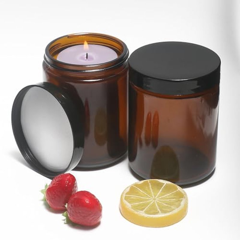 8oz Amber Glass Jars with Lids (2-Pack) - Cosmetic Storage