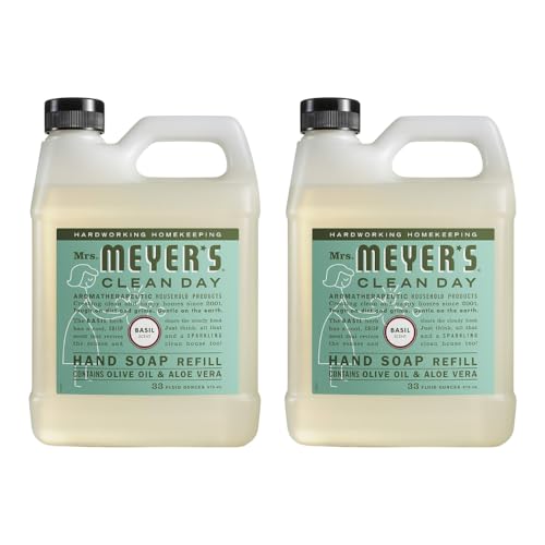 Mrs. Meyer's Basil Liquid Hand Soap Refill 33 Fl Oz Pack of 2 - Uplifting Garden Scent