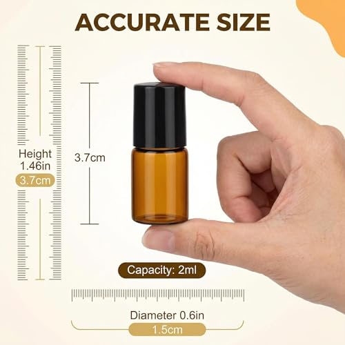 6PCS 2ML Amber Glass Roller Bottles for Essential Oils & Perfume