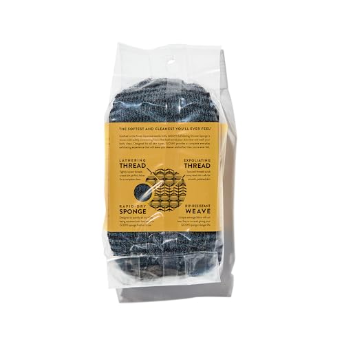 GOSHI Exfoliating Shower Sponge - Grey, Rip-Resistant