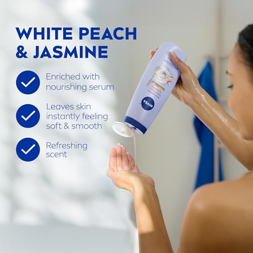 NIVEA Refreshing White Peach and Jasmine Body Wash with Nourishing Serum, Scented Body Wash for Women, Enriched with Provitamin B5 and Vitamin E, 20 Fl Oz Bottle, 3 Pack