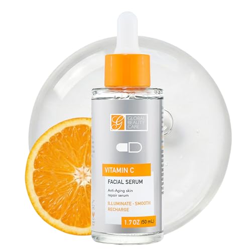 Global Beauty Care Vitamin C Facial Serum - Facial Treatment Serum with Hyaluronic Acid for Uneven Tone & Radiance Appearance Support, Fast Absorbing, Lightweight Hydration, 1.7 fl oz (1-Pack)