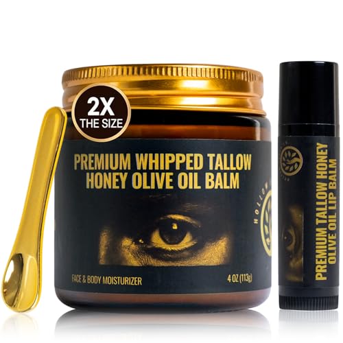 Beef Tallow and Honey Balm for Skin and Face Moisturizer Whipped with Olive Oil and Beef Tallow Lipbalm - 4oz