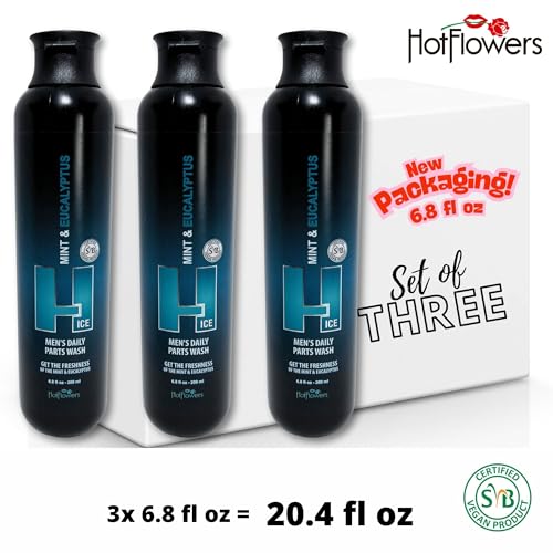 HOT FLOWERS Mint and Eucalyptus Men¡¯s Daily Intimate Wash for Essentials Body Health, 4.4 oz. each (3)
