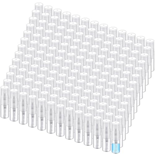 Zhehao 300 Pcs Mini Spray Bottles 2 ml Clear Glass Perfume Bottles Refillable Fine Mist Perfume Atomizer Portable Empty Sample Containers for Cleaning, Essential Oils, Travel (Clear Cap)