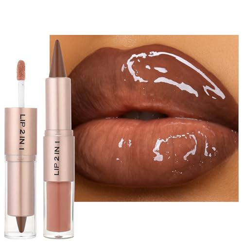 Erinde 2-in-1 Lip Liner & Gloss Combo Set - Nude Brown
