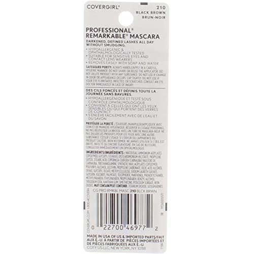 COVERGIRL Professional Remarkable Washable Mascara, Black Brown [210] 0.30 oz (Pack of 6)