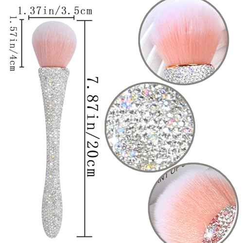 2 PCS Nail Art Dust Brush Shiny Rhinestone Nail Fust Brush Ultra Soft Nylon Dust Brush for Nails Large Brush Cleaner Nail Brushes for Nail Art Cleaner Tools Shape Nail Brush & Makeup Brush