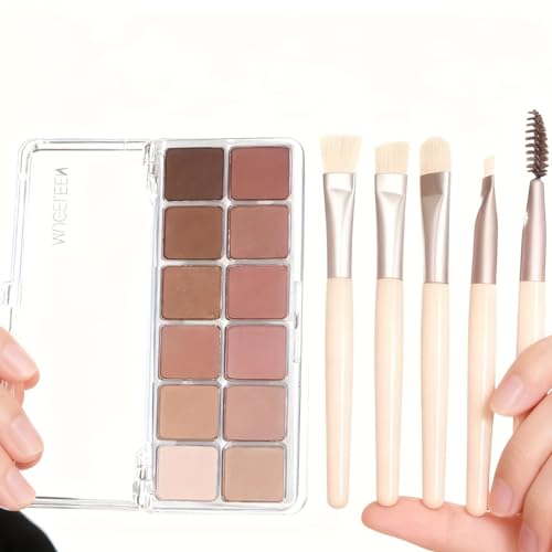 12 Color Eye Shadow Palette Matte Shimmer Eyeshadow Palette with 8 Soft Brushes Blendable Eye Shadow for Women Makeup Palette