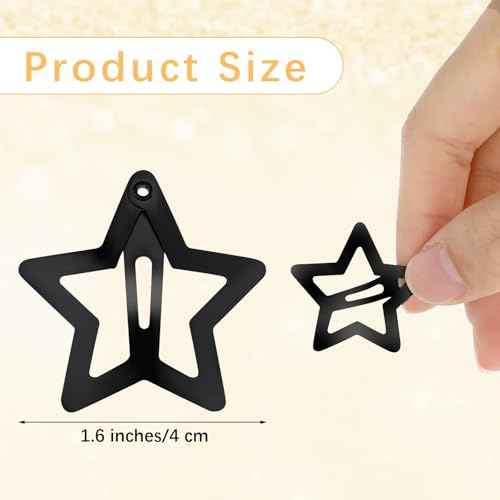 12PCS Metal Star Snap Hair Clips, 1.6 Inches Star Hair Clips for Kids Girls and Women, Silver/Gold/Black Star Snap Hair Barrettes, Non-Slip 2000s Y2K Star Cute Snap Hair Accessories(Black)