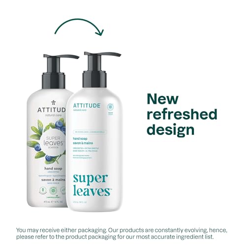ATTITUDE Liquid Hand Soap, EWG Verified, Plant and Mineral-Based, Vegan Personal Care Products, Unscented, 16 Fl Oz