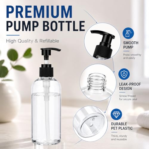 3 Pack 10oz Pump Bottles | Clear Refillable Dispensers