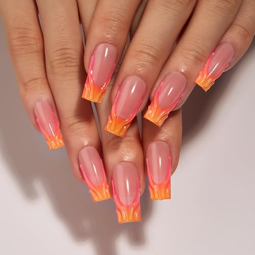 CurvLife Long 3D Gel French Tip Press-On Nails - Natural, Long-Lasting, Easy to Apply