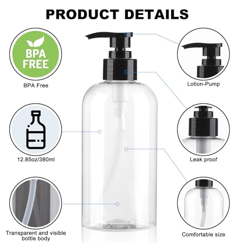 2-Pack 12.85oz Clear BPA-Free Pump Bottles for Shampoo & Lotion