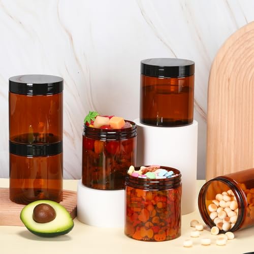 Tanlade 24 Pcs 16 oz Amber Plastic Jars with Lids