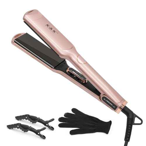 K&K 1 3/4 inch Flat Iron Hair Straightener with Electroplate Titanium Adjustable Temp High Heat 450 Degrees 30s Instant Heats up Tourmaline Ionic with PTC Technology Auto Shut Off£¨Pink