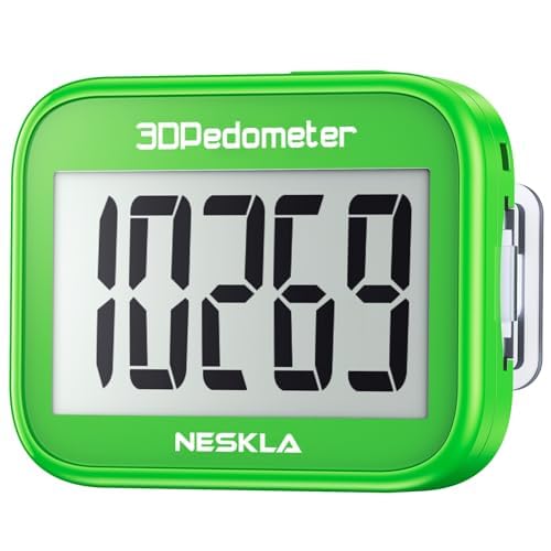 NESKLA 3D Pedometer for Walking, Simple Step Counter for Walking with Large Digital Display, Step Tracker with Removable Clip Lanyard, Accurately Track Steps for Men Women Kids Adults Seniors, Green