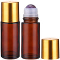 2 Pack 1.7oz Amber Glass Roller Bottles with Purple Crystal Balls