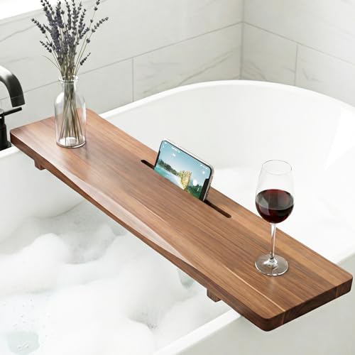 Acacia Wood Bathtub Tray Caddy 35" - Adjustable Spa Organizer
