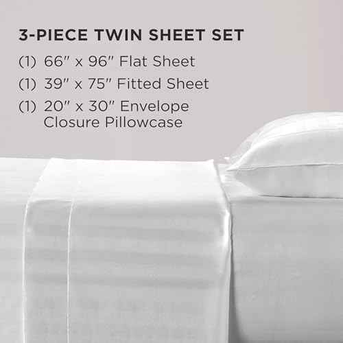 Juicy Couture Silky Satin Damask Sheet Set - Luxury White Bedding - Smooth Striped Sheets - Twin Size