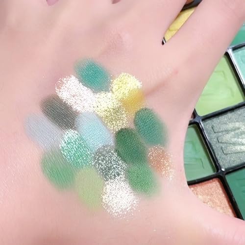 16 Colors Green Eyeshadow Palette – Waterproof Matte & Metallic