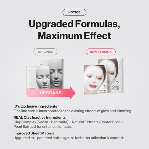 idplacosmetics ID FACE FIT PLASTER MASK EX (4 Sheets) ? Kaolin Clay Sheet Mask Set for Pore-Look & Oil Control, Korean Skincare Two-Piece Dry-Down Mask for Smoother Texture & Matte Finish