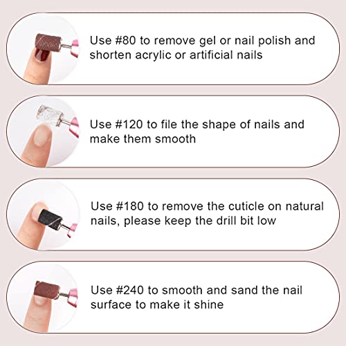 Rolybag Sanding Bands for Nail Drill Portable Nail Strap Set 3 Color Coarse Fine Grit Efile Sand Set 80#120#180#240#,2 Pieces 3/32 Inch Nail Drill Bits for Manicures and Pedicures