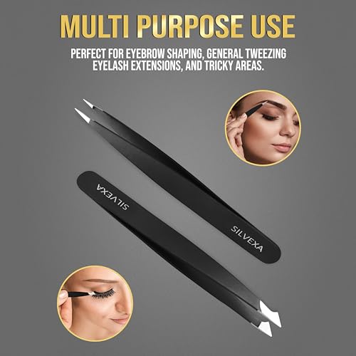 4-in-1 Tweezers Set? Precision Stainless Steel Slant, Pointed & Angled Tweezers for Eyebrow Shaping, Facial Hair & Ingrown Hair Removal ?for Women & Men