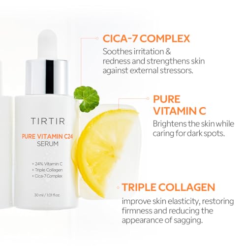 TIRTIR Pure Vitamin C 24% Face Serum ? Dark Spot Remover for Sensitive Skin with Collagen Anti Aging Even out Skin Tone Non irritation tested, Wrkinkles, Korean Mild Vita C Facial Serum 1.01 Fl Oz