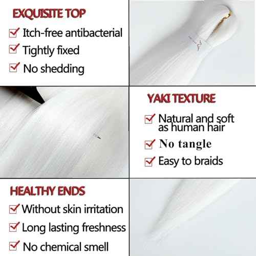 Braiding Hair Pre Stretched 26inch 3 Packs White Braiding hair Extensions Synthetic Crochet Braids, Hot Water Setting Professional Soft Yaki Texture. (26inch(3Packs),White#)