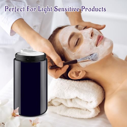 2 Pcs Black Violet Glass Jar Refillable Ultraviolet Container Wide Mouth Storage Bottle for Spices Powder Coffee Cosmetic Home Kitchen - 500ml/16.9oz