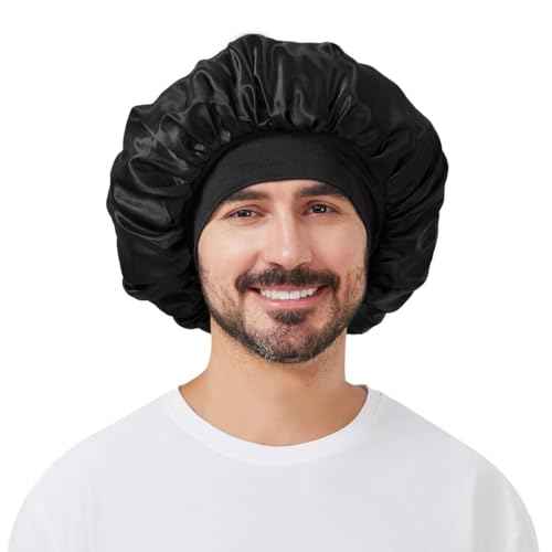 Satin Bonnet for Men, Silk Bonnet for Sleeping with Wide Band, Soft Hair Bonnets for Natural Curly Hair Braids