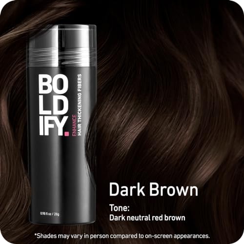 BOLDIFY Hair Fibers (28g) Fill In Fine and Thinning Hair for an Instantly Thicker & Fuller Look - Best Value & Superior Formula -14 Shades for Women & Men - DARK BROWN