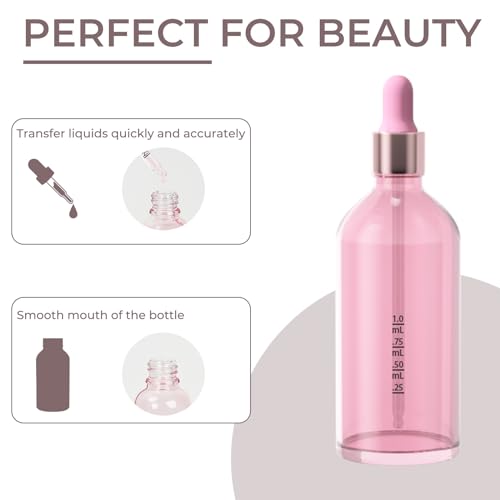 Pink Glass Dropper Bottles 4oz - 6 Pack Essential Oil Tincture Bottles