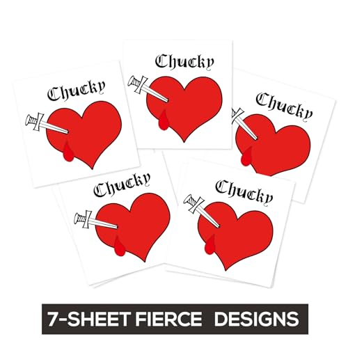 Heart Temporary Tattoos - 7-Pack Horror Design Fake Body Art